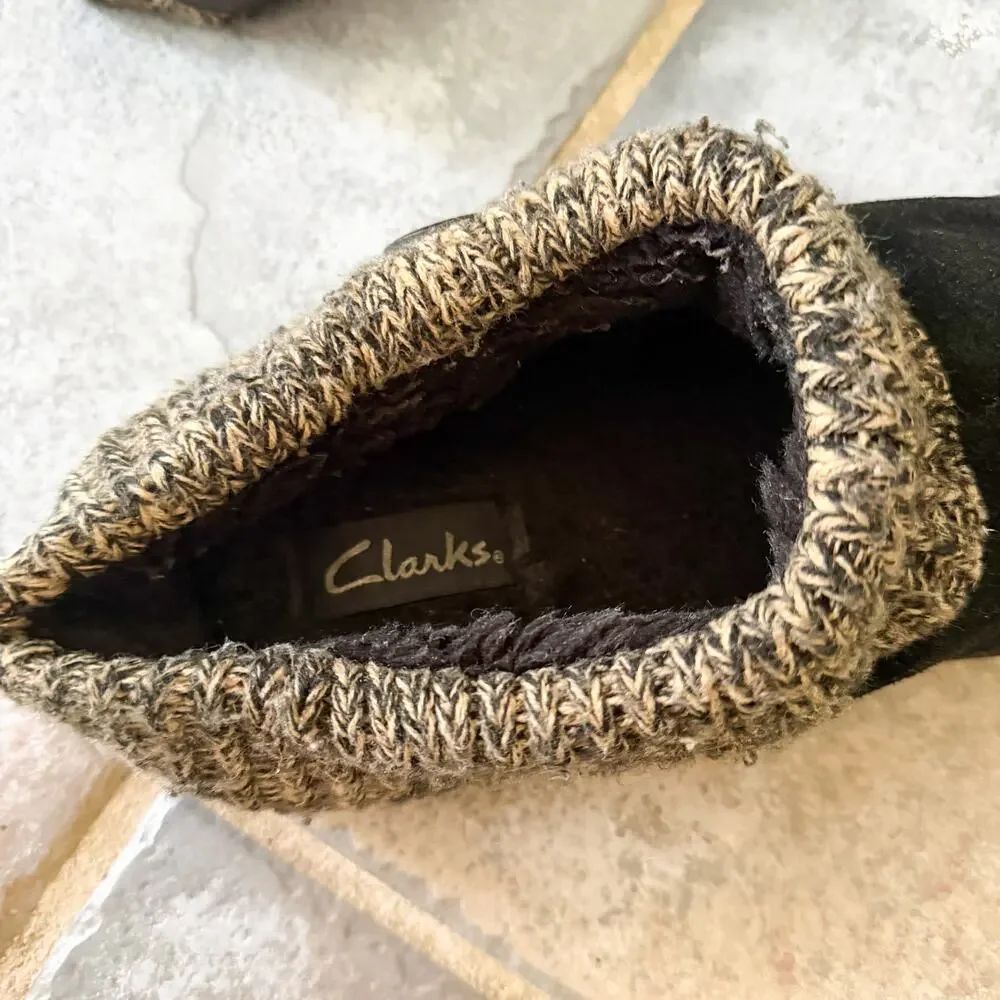 Clarks Angelina Clog Slippers Black Suede Leather Knit Collar Womens 11 - Picture 9 of 9
